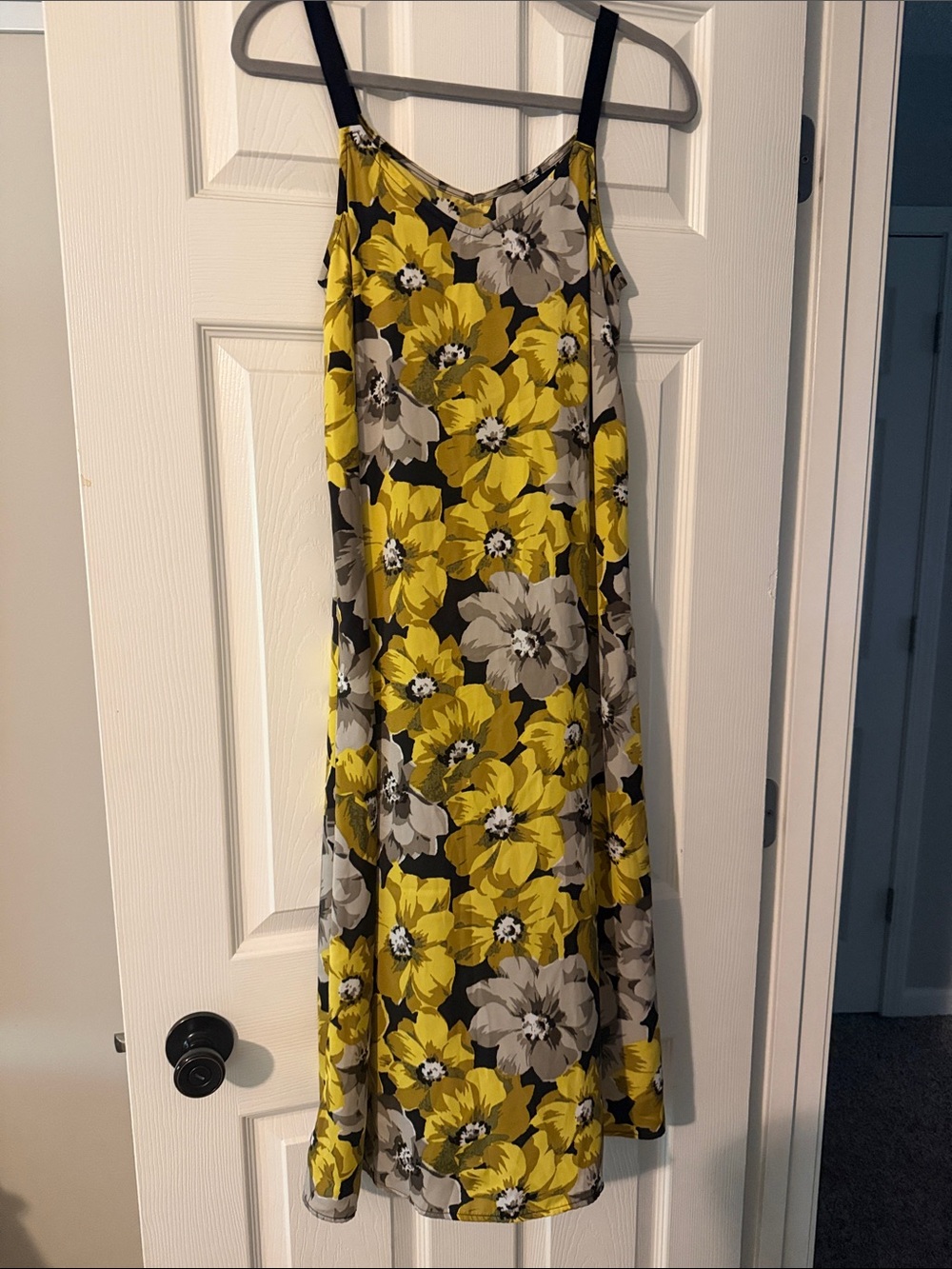 Who What Wear Yellow and Black Floral Maxi Slip Dress